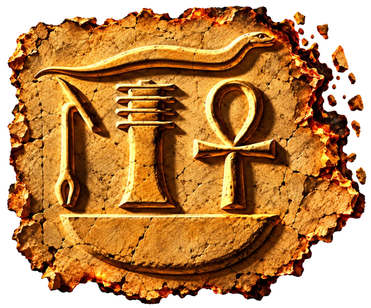 Was, Djed och Ankh under ormen, huggna i sten